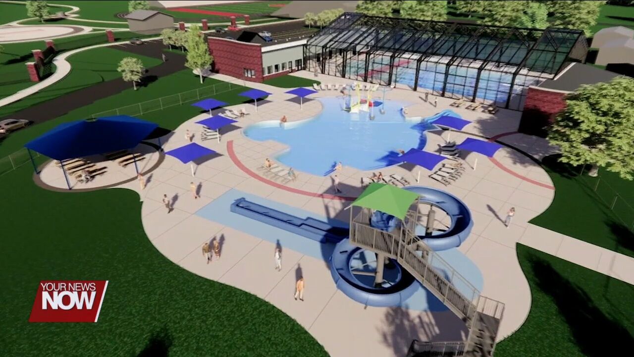 Work underway at the construction site of the Lima Community Aquatic Park